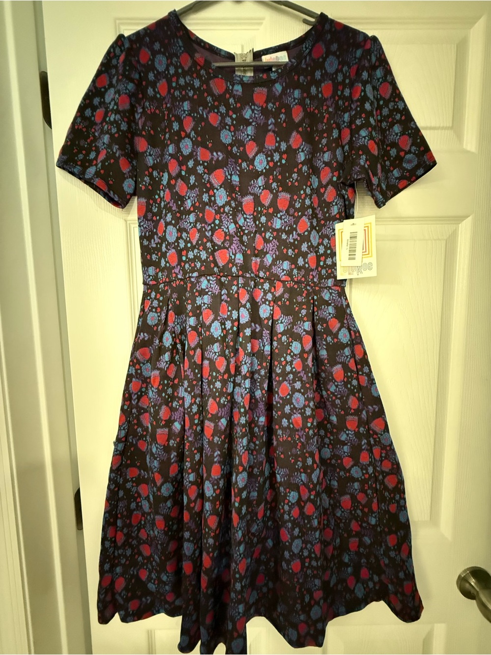 Lularoe Amelia - Jacquard fabric - Women’s Navy Floral Fit & Flare Dress